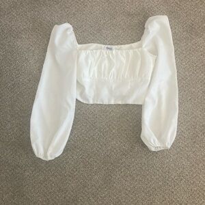 Princess Polly White Chiffon Crop Corset Top Size 4 Milkmaid Balloon Long Sleeve